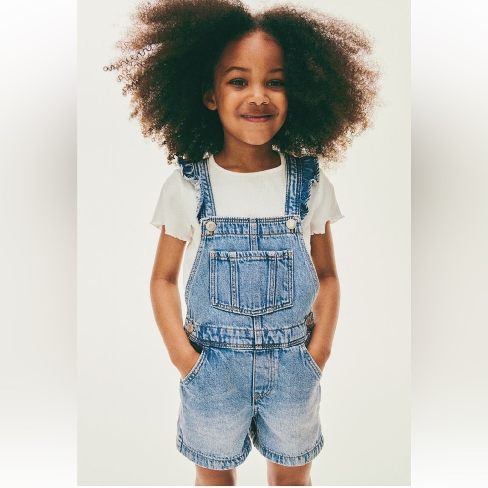 JEAN SHORT OVERALLS WITH ADJUSTABLE SNAP BUTTON FASTENER SUSPENDERS - Picture 10 of 15